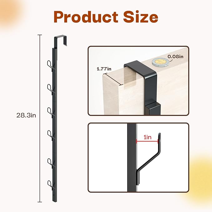 Over The Door Hooks 2 Pack,12 Heavy Duty Towel Rack All Metal Coat Hanger for Jacket Robe Hat Purse Bags in Bathroom Bedroom Dorm, 28.3 Inches, Black