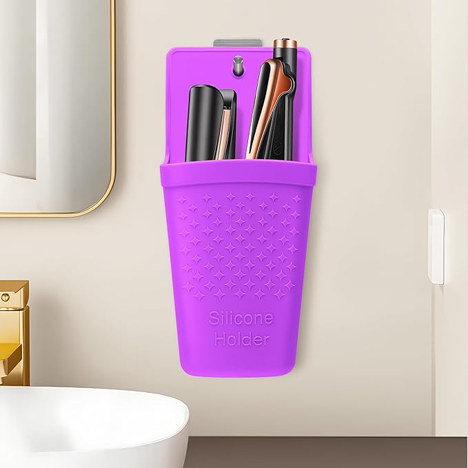 ZAKRA Curling Iron Holder,Heat Resistant Silicone Holder for Flat Iron,Hair Straightener,Hot Hair Tools,Vanity Accessories Organizer.(Purple)