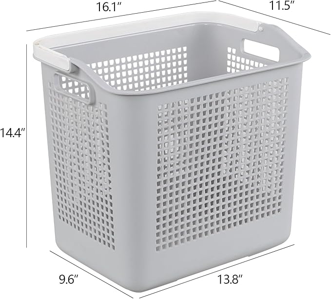 35 Liter Plastic Laundry Basket with Carry Handle, 4 Pack Clothes Hamper, Gray