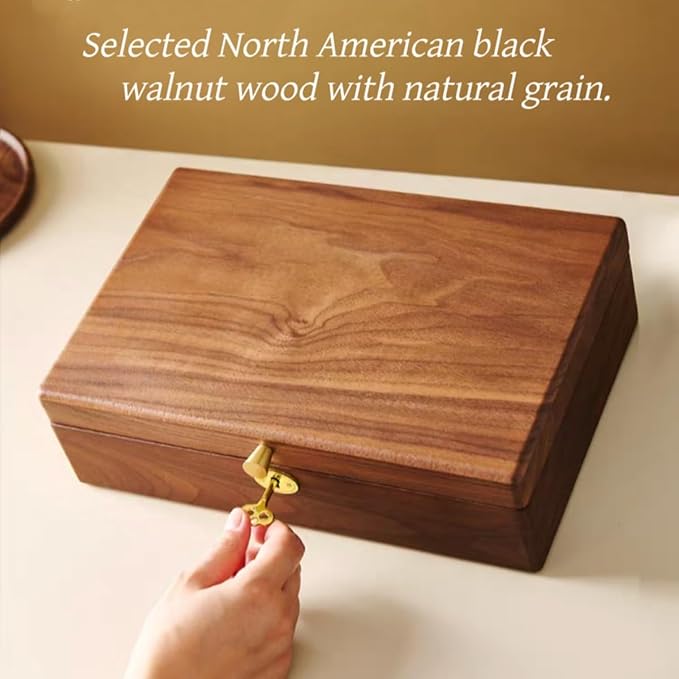 Bescott 2 Layer Solid Black Walnut Wooden Jewelry Box with Lock and Key for Women Wood Vintage Organizer for Men Earrings Rings Necklaces Bracelet Watch Storage Mother's Day Gift