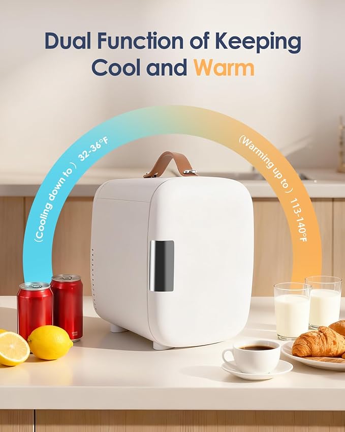Compact Refrigerator, Portable Mini Fridge for Skincare Food Drinks, 4L/6 Can Electric Plug In Cooler & Warmer, AC/DC Skincare Refrigerator for Bedroom Office Car Dorm (White)
