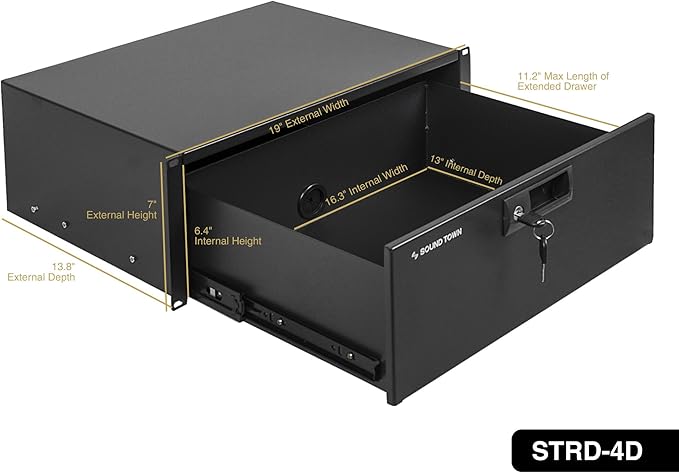 Sound Town 19-inch 4U Locking Rack Drawer, with Protection Foam (STRD-4D)
