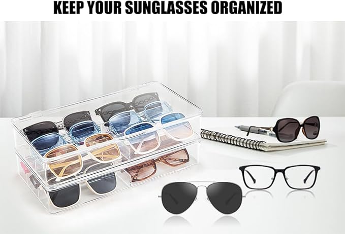 BOPai Acrylic Sunglasses Organizer with Lid, Stackable Glasses Storage Organizer - 2 Pack