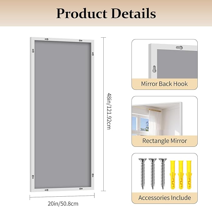 Silver Bathroom Mirror for Wall, 20x48 Inch Rectangle Mirror with Metal Frame, Modern Vanity Mirrors for Bathroom Living Room, Entryway Hangs Horizontal or Vertical