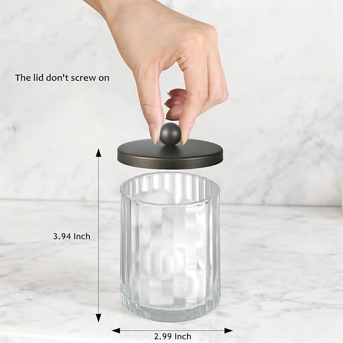 Amolliar Apothecary Jars Bathroom Vanity Storage Organizer Set, Countertop Canister with Stainless Steel Lid & Cute Stickers, Qtip Holder Dispenser for Cotton Swabs, Balls, Makeup Pads(Bronze, 4 Pack)