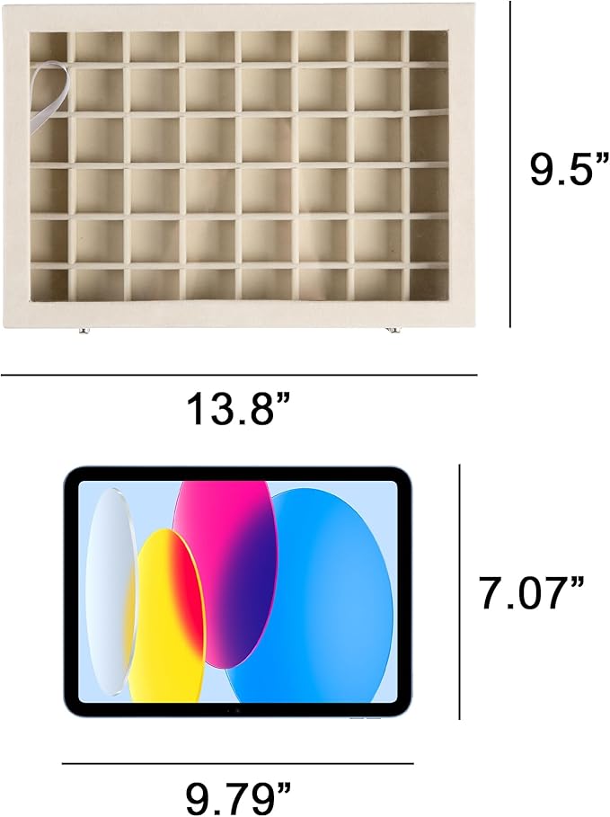 Frebeauty 48 Grid Jewelry Tray,Adjustable Earring Holder Organizer with Glass Lid,Velvet Drawer Jewelry Organizer for Rings,Studs,13.8 x 9.5 x 2 Inches Jewelry Display Box,Gift for Women(Grey)