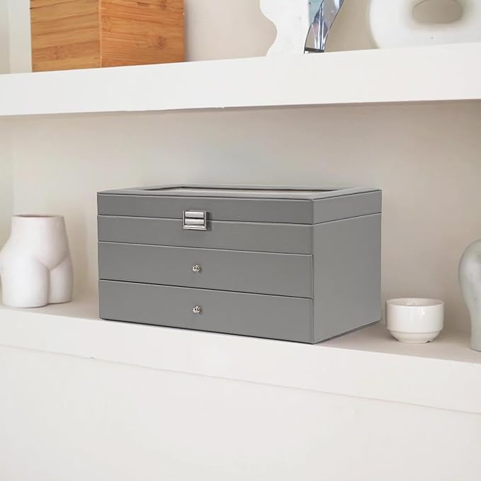 ProCase 3-layer Sunglasses Storage Organizer, 18 Slots Leather Sunglass Box Multiple Pairs Eyeglass Cases Eye Glass Eyewear Display Holder for Men Women, Father's Day Gift -Grey