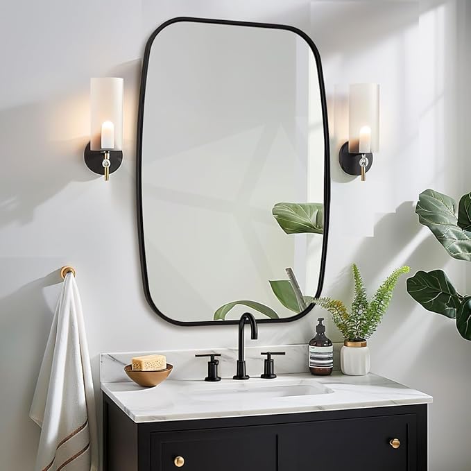 ANDY STAR Black Oval Mirrors for Bathroom, 28x36 Inch Oblong Bathroom Mirrors for Over Sink, Modern Metal Vanity Mirror, Non-Rusting SUS304 Metal Tube Frame, Wall-Mounted Vertically or Horizontally
