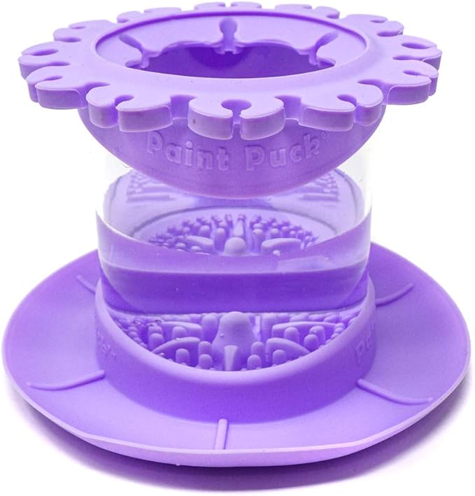 Paint Puck Ultimate Rinse Cup Paint Brush Cleaner (Purple, Mug) – Non-Spill Paint Water Cup & Brush Cleaner with Brush Holder, Squeegee Lips & Drip Tray for Acrylic, Watercolor & Art Supplies