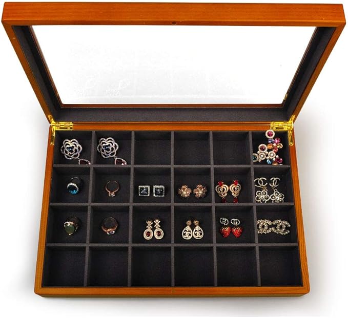 Oirlv Solid Wooden Jewelry Box Rings Earrings Necklaces Display Case with Lid Vintage Jewelry Organizer Box for Women