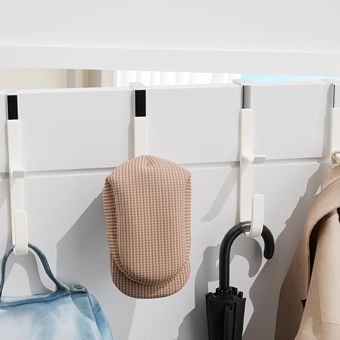 2 Pack Over The Door Hooks(L=7"), Over Door Hanger, Heavy Duty No Drill Hanger for Towels, Coats, Hats, Bags in Bathroom, Bedroom, Kitchen, Living Room-White