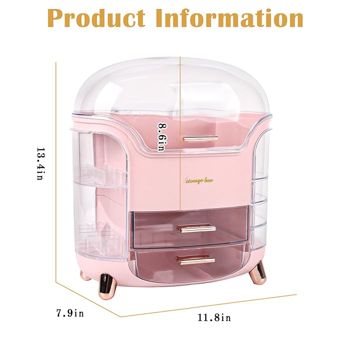Makeup Organizer & Skincare Organizers, Cosmetic Organizer Box for Countertop with Lid & Drawers, Make Up Storage Organizer with Waterproof & Dustproof Cover, Birthday Gifts for Vanity Women Girls