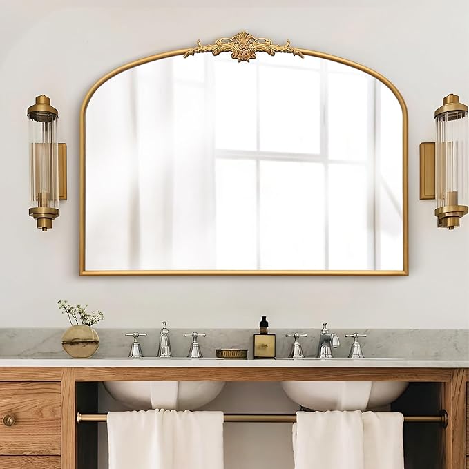 Besdomus Antique Arched Gold Mirror: 40"x29" Large Gleaming Gold Vintage Wall Mounted Mirror - Baroque Traditional Ornate for Bedroom/Bathroom/Fireplace/Entryway - Home Decor for Homemakers