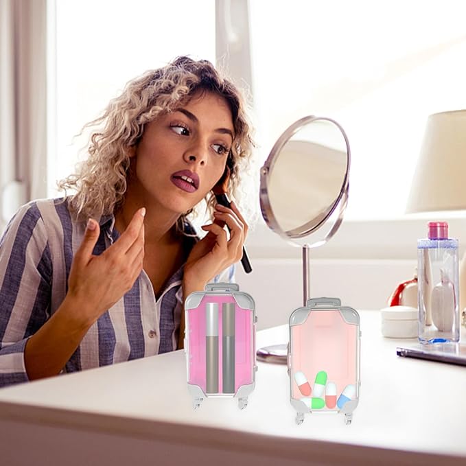 Unomor Portable Eyelash Storage Box Mini Suitcase Makeup Case Travel Cosmetic Organizer Compact Carrying Case for False Eyelashes and Small Accessories