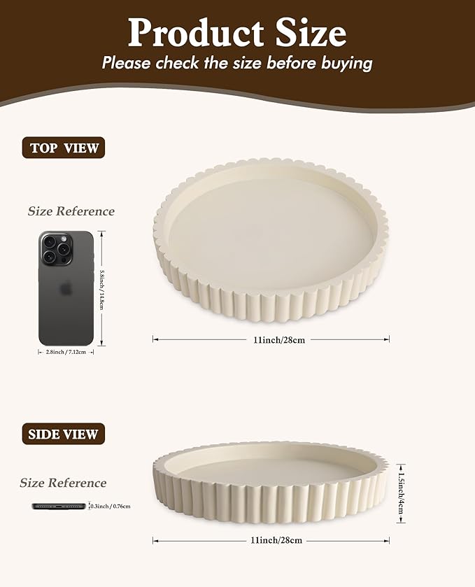 Round Decorative Tray for Coffee Table, Modern Round Coffee Table Tray for Home Decor, Table Centerpieces Serving Tray for Living Room, Office, Dining Room, Kitchen Island（White）