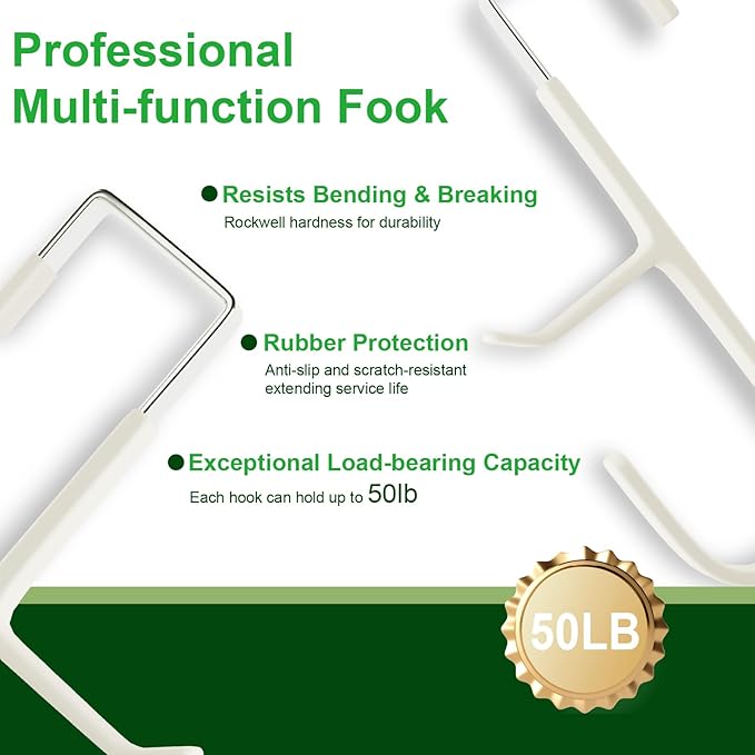 2 Pack Over The Door Hooks(L=7"), Over Door Hanger, Heavy Duty No Drill Hanger for Towels, Coats, Hats, Bags in Bathroom, Bedroom, Kitchen, Living Room-White