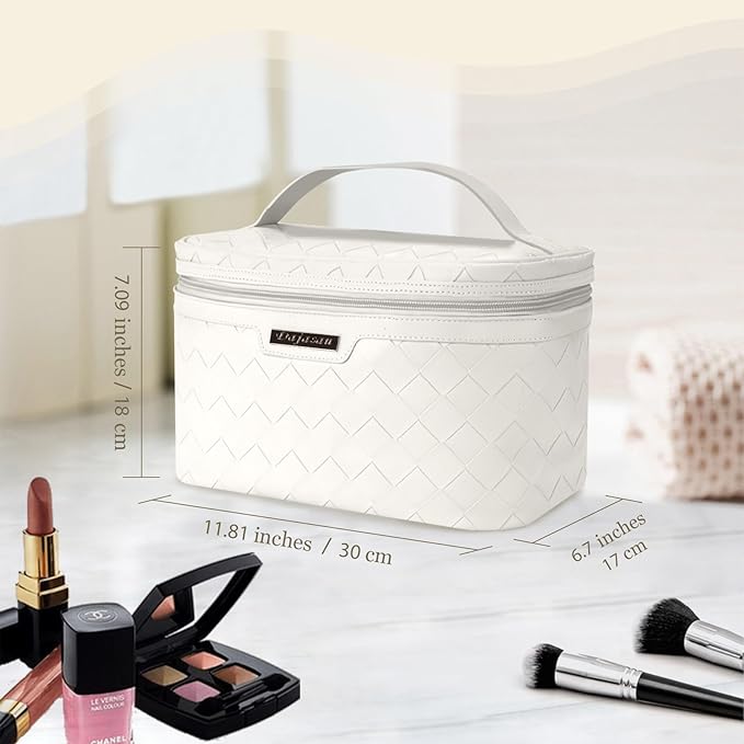 Dajasan Makeup Bag, Portable Travel Cosmetic Bag, Large Makeup Organizer Bag, PU Leather Makeup Organizer Case, Travel Toiletry Bag for Women Girls, 11.81 x 6.7 x 7.09 Inch