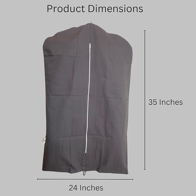 Garment Bag for Hanging Clothes – Organic Cotton Suit & Coat Cover with Zipper | Breathable Closet Organizer for Travel & Storage (Small (24"x35"), Gray)