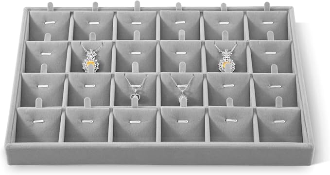 Stackable Jewelry Trays, Velvet Earring Box,Premium Necklace Box,Luxury Jewelry Display Case,Grey Pendant Trays