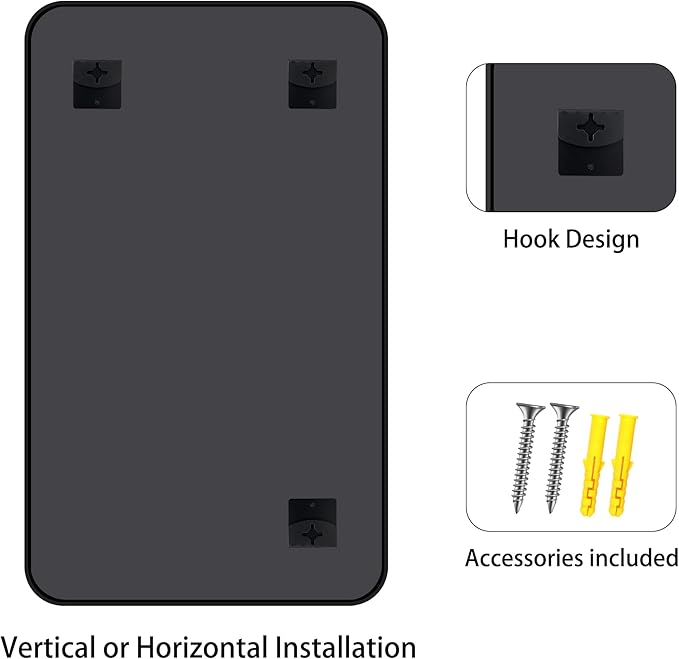 FORBATH Bathroom Mirror for Over Sink 24x40 Inch Black, Rectanglar Wall Mirror with Metal Frame, Rounded Corners for Bathroom, Bedroom, Entryway Decor (Horizontal or Vertical)