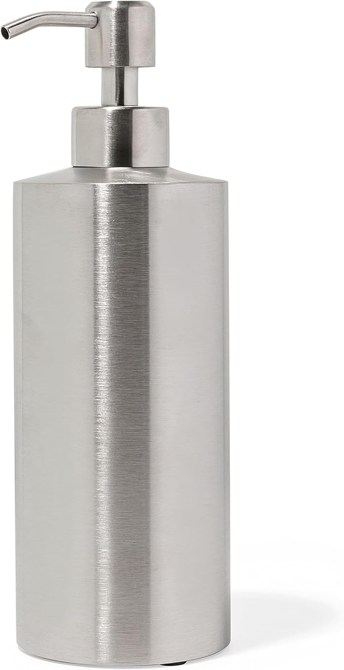 Silver Soap Dispenser for Kitchen & Bathroom – 15 oz Refillable Resin Pump Bottle for Dish Soap, Hand Soap, Shampoo, Conditioner – Modern Countertop Dispenser with Non-Slip Protective Pads