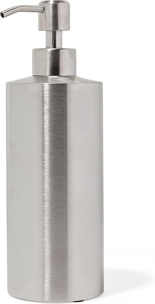 Silver Soap Dispenser for Kitchen & Bathroom – 15 oz Refillable Resin Pump Bottle for Dish Soap, Hand Soap, Shampoo, Conditioner – Modern Countertop Dispenser with Non-Slip Protective Pads