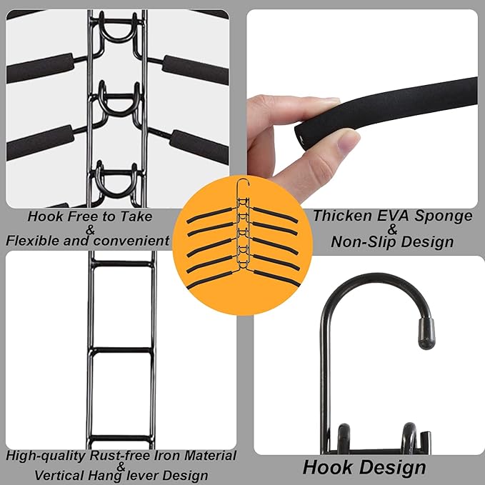 Clothes Hangers Space Saving: 2 Pack 5 in 1 Multi Layer Hangers Non-Slip Foam Padded Heavy Duty Thick Hanger Closet Organizers and Storage for Coat Sweater Suit T-Shirt…