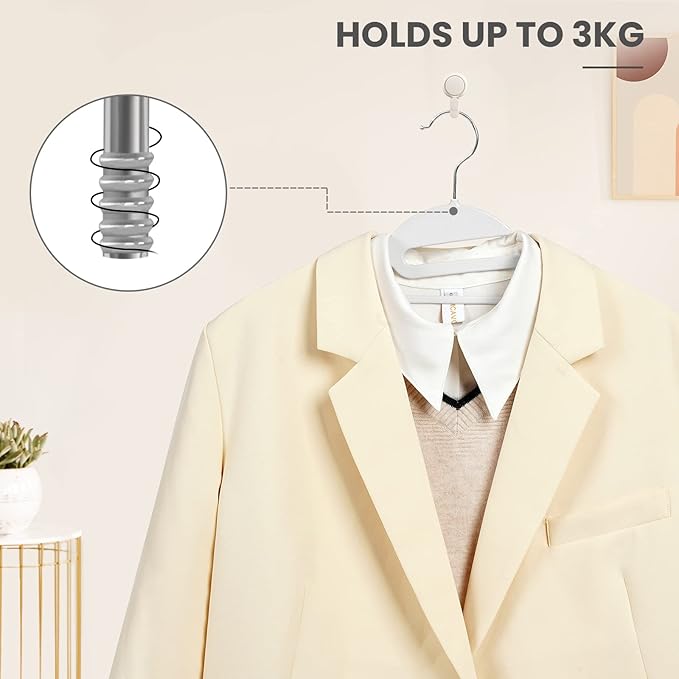 BAGAIL Plastic Hangers 50 Pack with Non-Slip Design,0.2 Inches Thick, 360°Swivel Hook Space Saving Organizer for Bedroom Closet,Shirts,Pants(White- S Shaped)