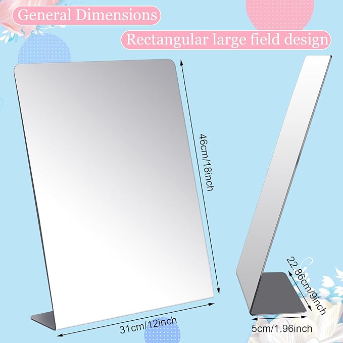 Amyhill 4 Pcs Counter Top Mirror Freestanding Mirror Single Sided Acrylic Desk Glass for Tabletop Bedroom Office Bathroom Home Dorm (12 x 18 Inch)