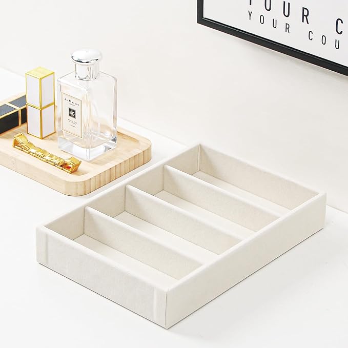 Byken 2 Pcs Sunglasses Organizer,4 Grid Eyeglass Jewelry Storage Tray for Drawer,Beige White