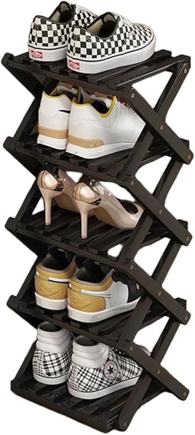 YYW Bamboo Shoe Rack for Entryway, Free Free Standing Shoe Racks Shelf Closet, Foldable Vertical Shoe Storage Organizer for Living Room