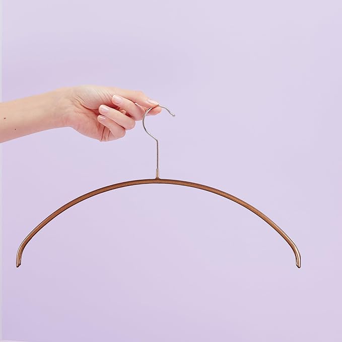 Mawa Narrow Petite Clothing Hangers, Steel Hanger with Non-Slip Coating, for Shirts, Blouses, Dresses, Light Jackets, 360-degree Rotatable Hook, Set of 10, Copper