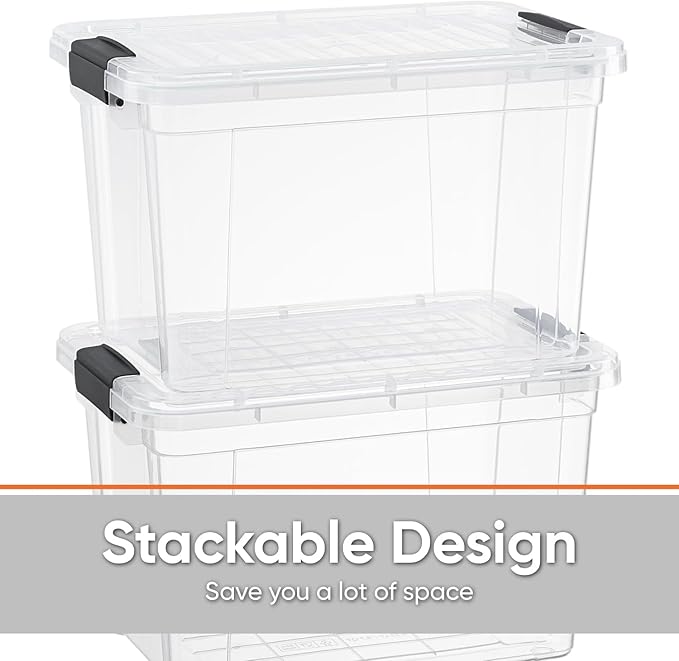 Superio Clear Storage Box with Lid, 4.75 Quart Plastic Container Bins for Organizing, Stackable Crates, BPA Free, Non Toxic, Odor Free, Organizers for Home, Office, School, and Dorm, 18 Pack