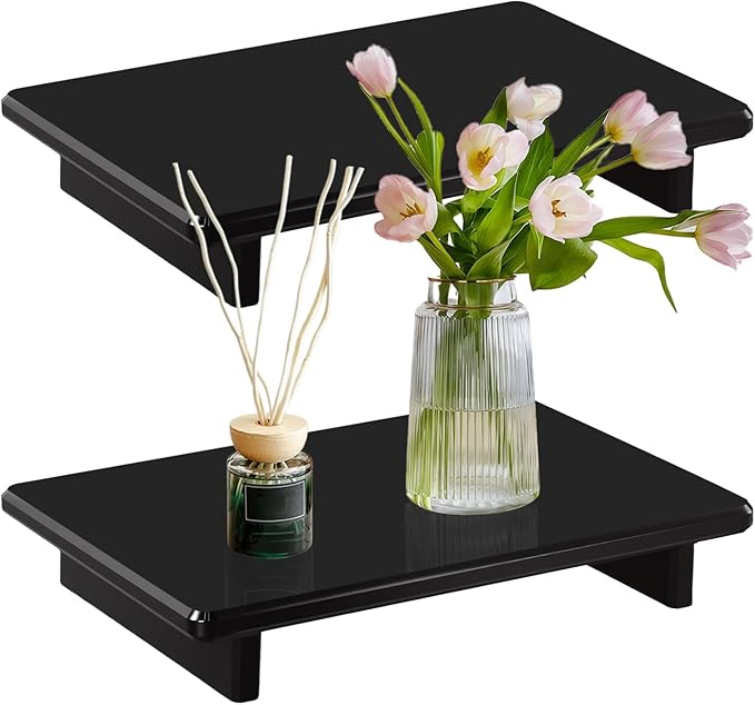 Acrylic Black Bathroom Tray 2-Pack – Multi-Purpose Kitchen & Bath Counter Organizer, Waterproof Soap/Sponge/Brush Holder, Plant & Candle Display Riser, Compact Tray 9 x 5.9 x 1.5 inches