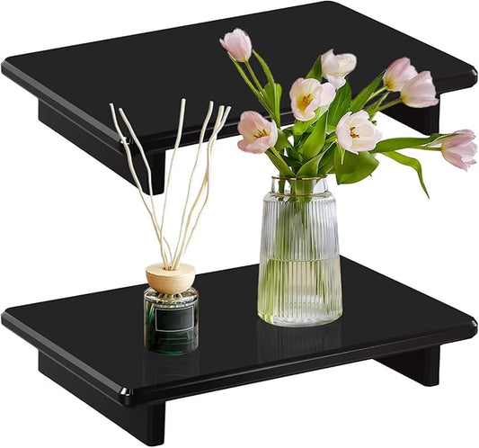 Acrylic Black Bathroom Tray 2-Pack – Multi-Purpose Kitchen & Bath Counter Organizer, Waterproof Soap/Sponge/Brush Holder, Plant & Candle Display Riser, Compact Tray 9 x 5.9 x 1.5 inches