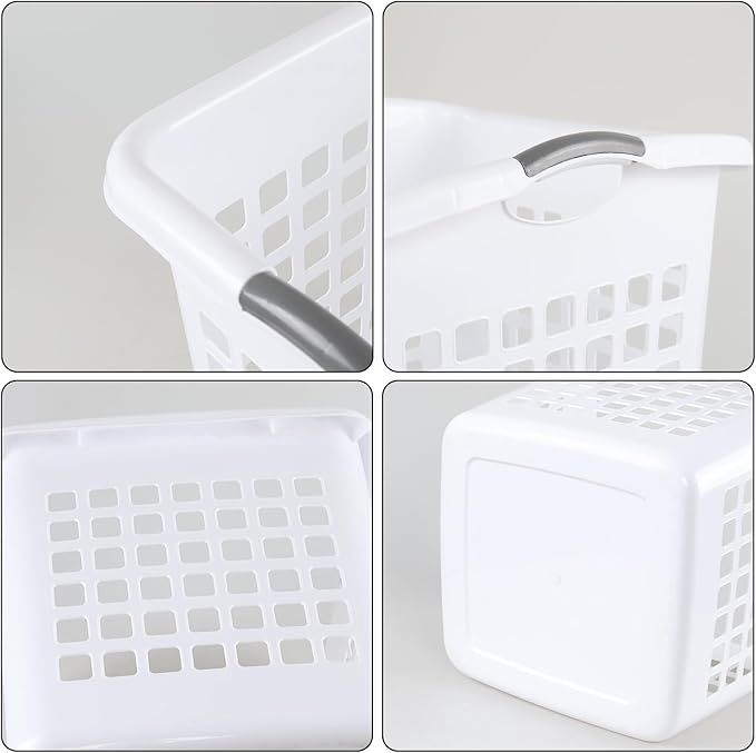 2 Bushel Extra Large Square Plastic Laundry Basket, 72 L Large Plastic Clothes Laundry Basket with Handle, White, Set of 4