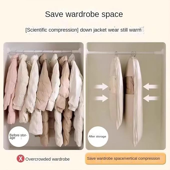 Gusseted Garment Bags for Hanging Clothes Suit Bags for Open Closet Storage, Side Clear Clothing Cover for Coat, Dress, Jacket, Shirt, Fur Wardrobe Protector, (ecru, 35 inch)