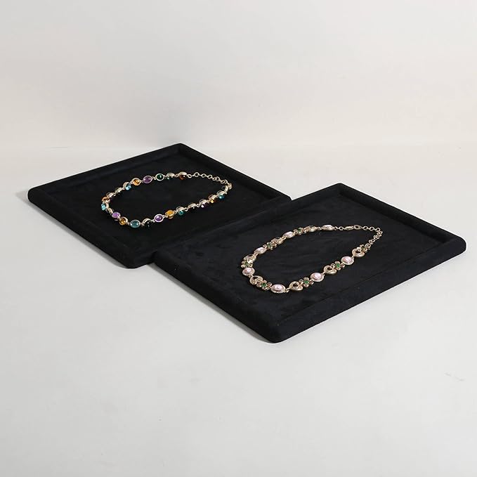 Rectangle Jewelry storage organizer plate, Velvet Jewerly display tray, Empty showcase tray for Necklace Bracelet Ring Earring【Black-Medium, 11.8 x 8.7 in 】