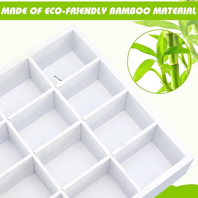 Wesiti Tie Box Organizer Wall Mounted Tie Rack with 16 Compartments Bamboo Belt Holder for Men Scarf Necktie Home Wall Closet(White Color,2 Pieces)