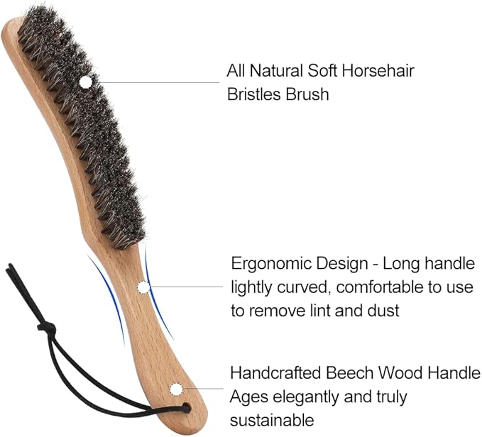 Hat Brush - Clean Western Cowboy Hat, Fedora Hat & Baseball Cap, Horsehair Bristle Garment Brush Remove Cat Hair Dust for Suits, Suede, Cashmere, Clothes & Furniture, Beech Handle