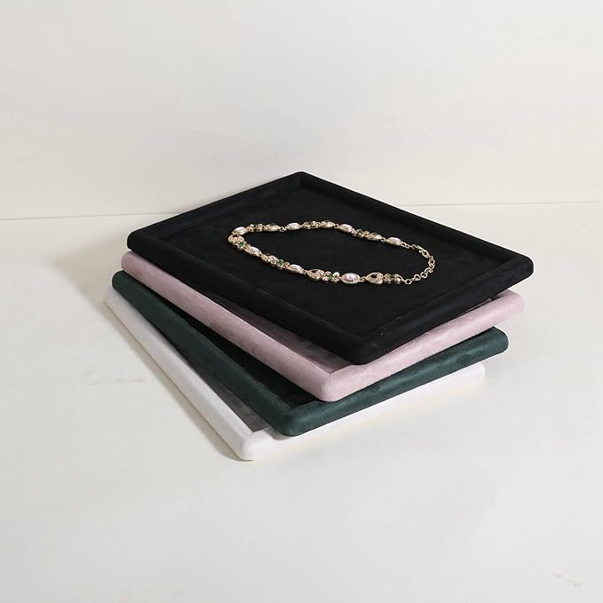Rectangle Jewelry storage organizer plate, Velvet Jewerly display tray, Empty showcase tray for Necklace Bracelet Ring Earring【Black-Medium, 11.8 x 8.7 in 】