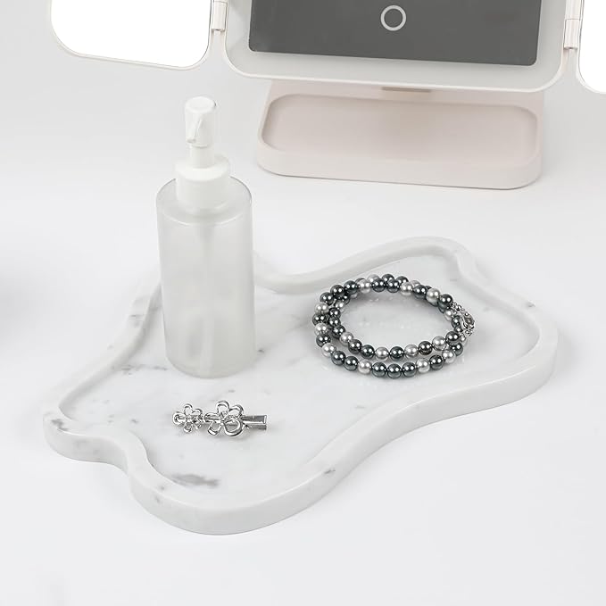 Carrara White Marble Tray, Marble Vanity Tray 10.8" x 8", Bathroom, Decor for Trinket Perfume Jewelry Candle, 11 Inch Cloud