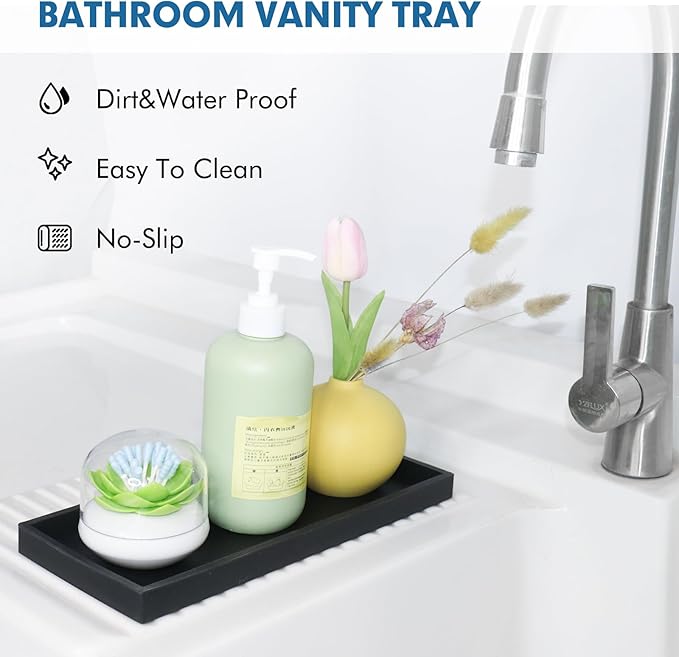 Bloss Vanity Tray with Soap Dish-15.7" Silicone Tray for Bathroom/Kitchen Counter,Sink Vanity Trays with Soap Holder, Toilet Tank Tray, Great Counter Trays for Jewelry Candle Key Jewelry Perfume