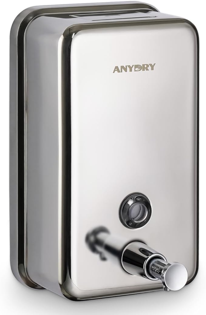 Commercial Soap Dispenser Wall Mount, Polished Stianless Steel Finish Manual Liquid Soap Dispenser - 37oz (1100ml) Model AD1003