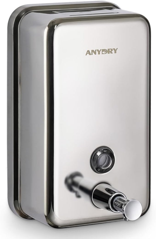 Commercial Soap Dispenser Wall Mount, Polished Stianless Steel Finish Manual Liquid Soap Dispenser - 37oz (1100ml) Model AD1003