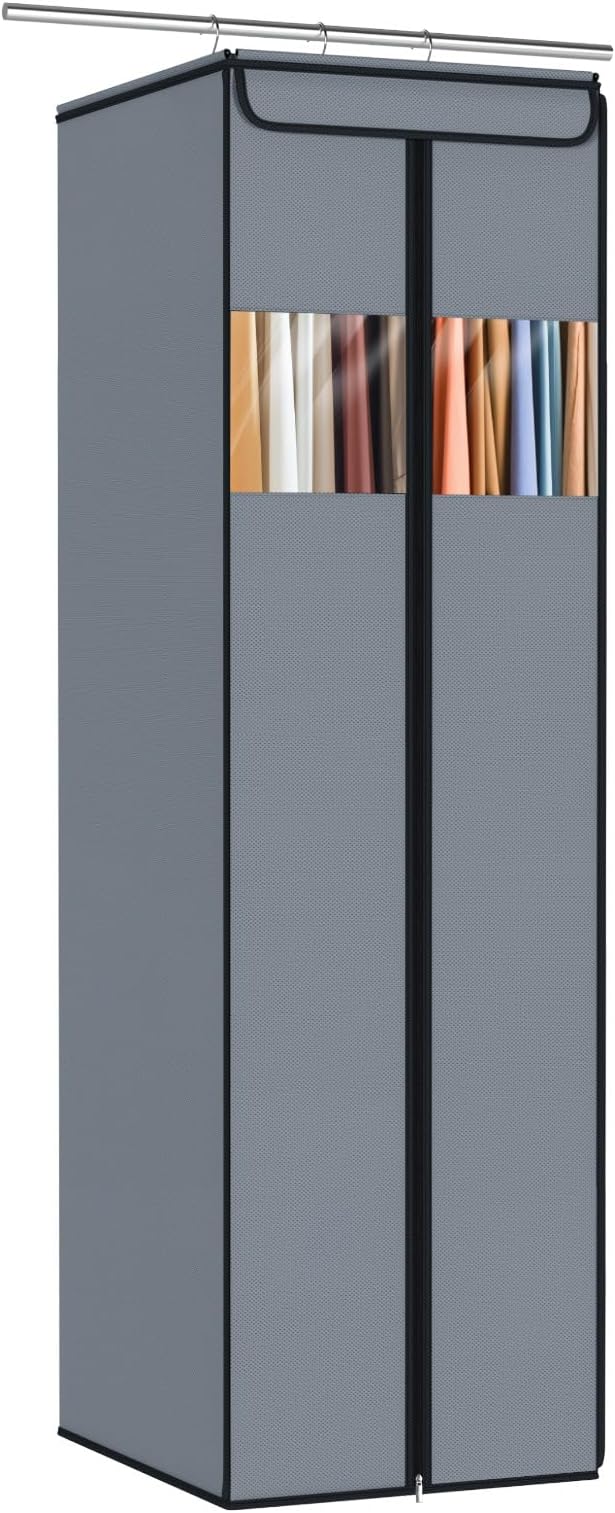 Zilink Long Dress Garment Bag Formal Gowns 65" Long Dress Bags for Gowns Long with Clear Window Space Saving Gown Garment Bag for Long Dresses, Winter Coat, Trousers, Fur, Grey