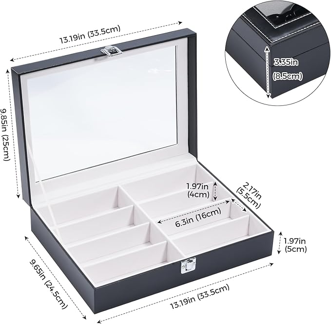 ProCase 8 Slots Sunglasses Organizer, 1 Layer Sunglass Case, Leather Eyeglass Cases for Display and Storage -Black