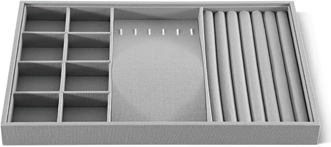 Linen Stackable Multifunctional jewelry Display Tray, Ring Earring Bracelet Necklace Storage Tray, Jewellery Shop Counter Showcase Table Top Organizers, Makeup Table Drawer Insert Jewelry Tray