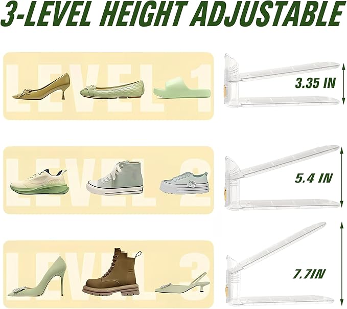 12 Pack Shoe Slots Organizer, Shoe Stackers Organizer for Closet Adjustable Shoe Holder Space Saver 50% Shoes Racks for Closet Organization