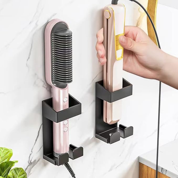 Stainless Steel Wall Mount Hair Tool Holder and Organizer Basket for Hair Dryer, Flat Iron, and Curling Tools
